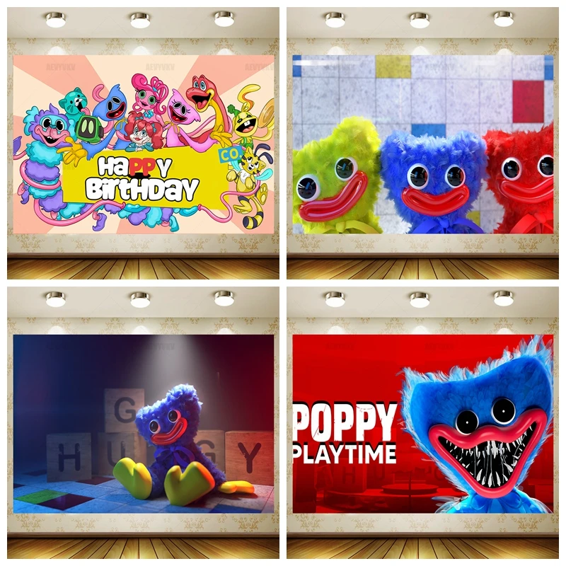 

Cute P-Poppy Playtime Birthday Party Backdrop Smiling Critters Background For Children's Birthday Party Decor Baby Shower Banner