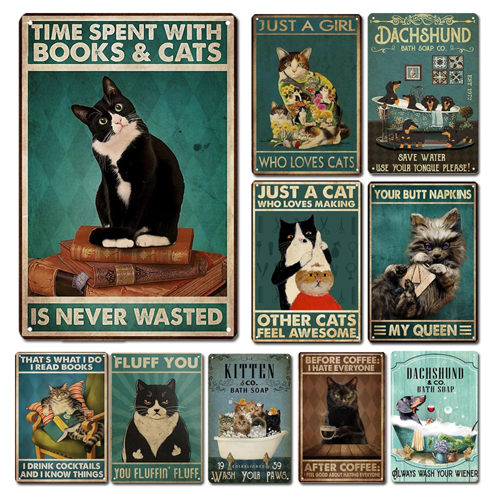 

Retro Metal Poster Black Cat Wall Decor Vintage Dog Animals Tin Sign Plate Plaque Iron Art Painting Bar Home Toilet Decoracion