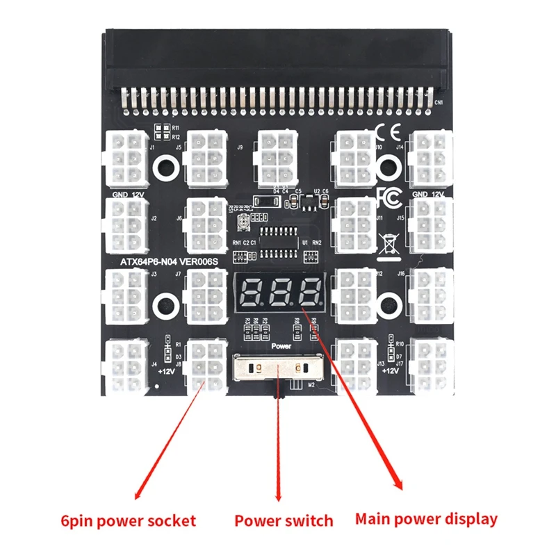 Tabliczka zaciskowa 17 Port 6Pin LED moc wyświetlacza moduł serwera Adapter do kart dla HP 1200W 750W PSU GPU górnik górnictwo BTC ETH