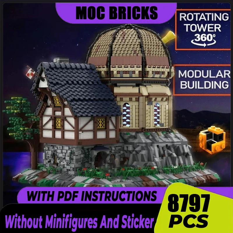 Castle Model Moc Building Blocks Modular Medieval Observatory Bricks Model DIY Assembly Construction Toy Holiday Birthday Gifts