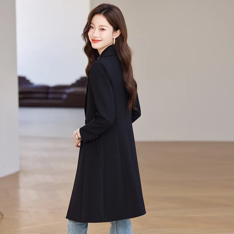 Mid-Length Blue Trench Coat for Women Autumn2024New Slim Fit Temperament Korean Style plus Size Leisure Commute Coat