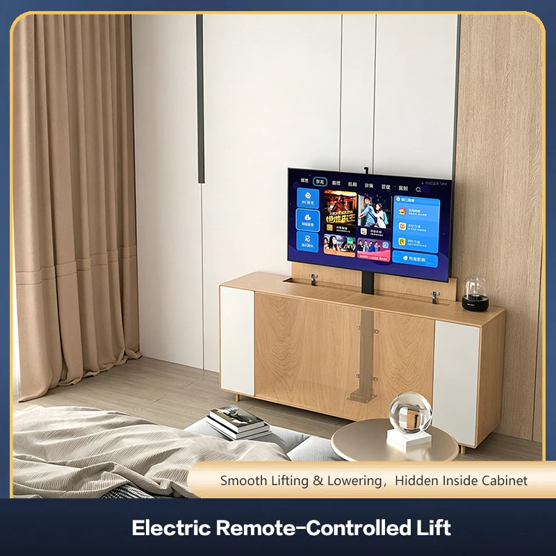 Electric Remote Control Smart TV Lift Stand Floor Cabinet Hidden Telescopic Height Adjustable Sturdy Universal Mount Base