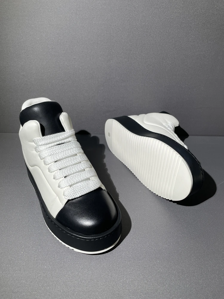 Fashion Mens High Top Cowhide Genuine Leather Skateboard Shoes Thick Platform Causal Shoes Man Outside Joggers Trainers Sneakers