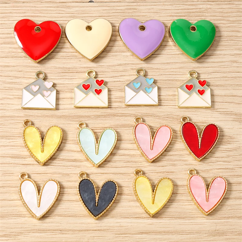 10 Stück niedliche, bunte Emaille-Herzanhänger in verschiedenen Farben zum Basteln von Schmuck, Ohrringen, Halsketten, Armbändern und für DIY-Bastelarbeiten. – Detail 1