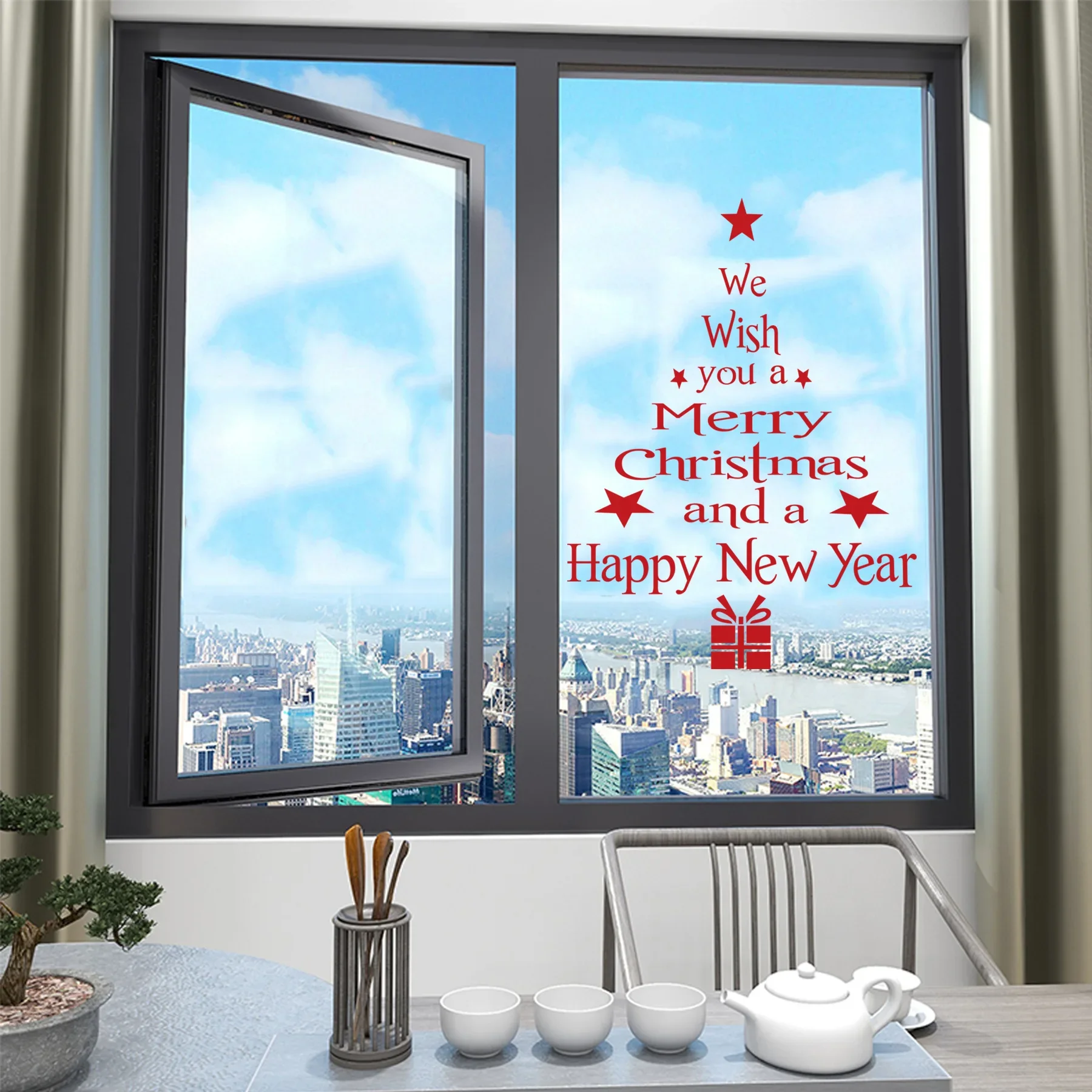 

1PC Merry Christmas Window Wall Sticker New Year Creative Decals Waterproof Blessing Christmas Tree Household Decoration Sticker
