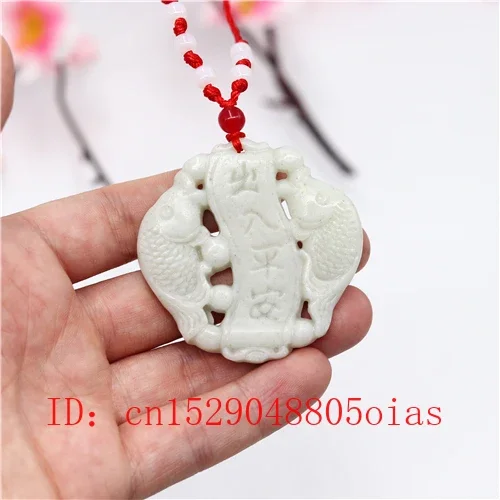 Pendentif en Jade et carpe chinoise, blanc naturel, collier, breloque, bijoux, amulette sculptée Double face, accessoires de mode, cadeaux