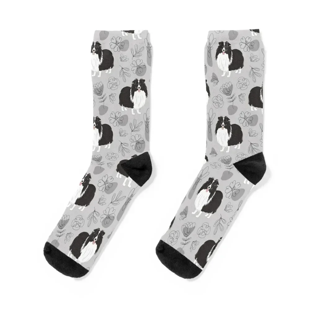 

Cute Black White Sheltie Dog Shetland Sheepdog Socks cycling shoes funny gift bright garter Socks Female Men's