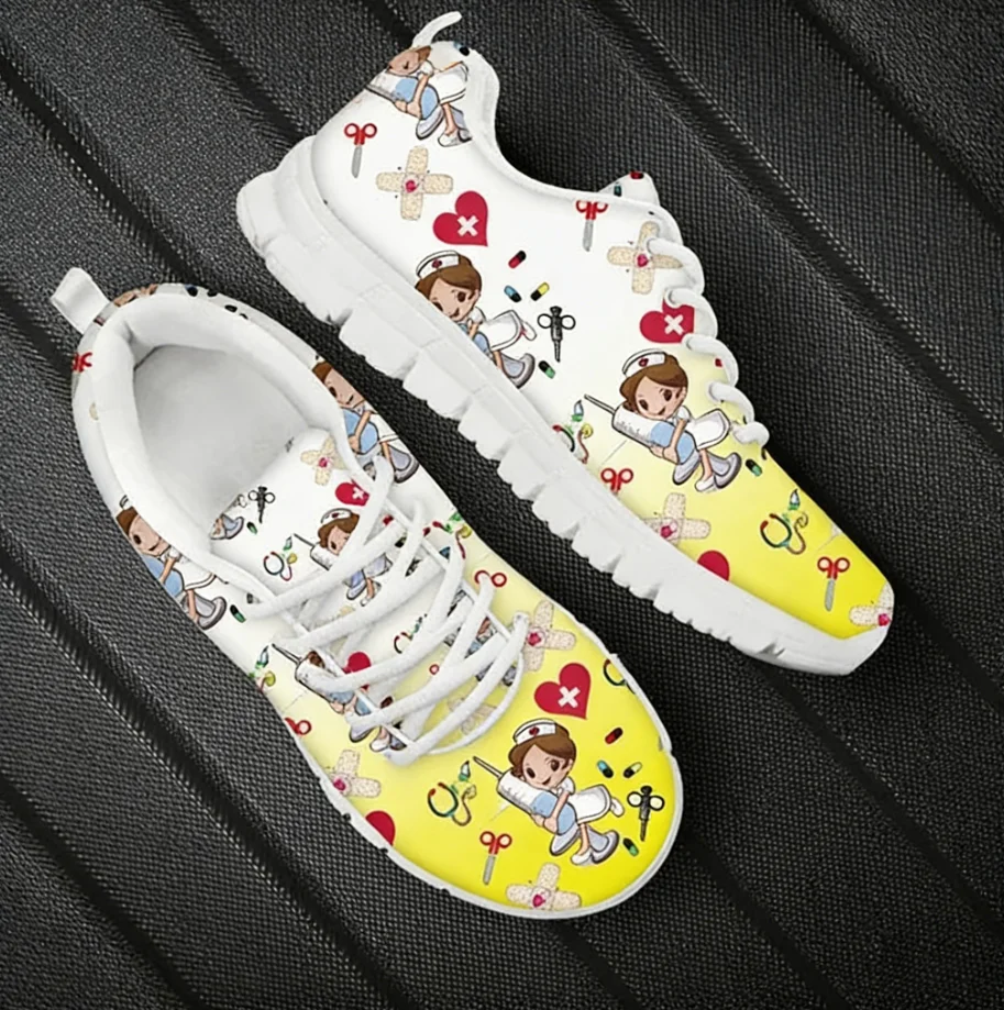 

Brand Design Custom Shoes Nursing Shoes for Women Cartoon Nurse Doctor Pattern Lace Up Outdoor Walk Sneaker Ladies Hospital Work