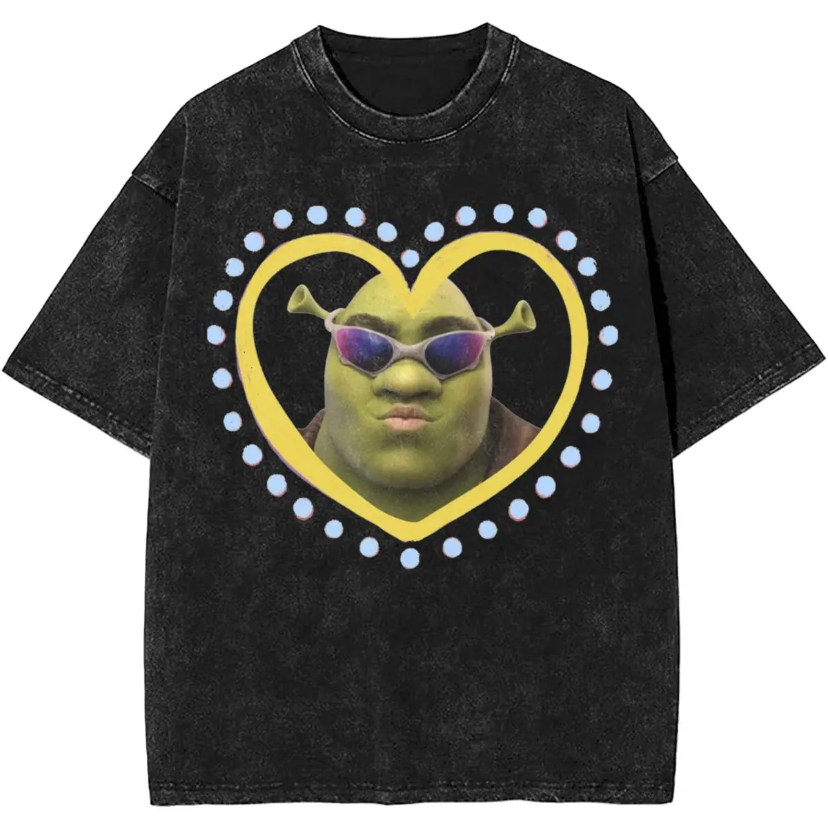 Harajuku Sexy Shreks Heart Merch T Shirt Washed Style Men Women Funny T-Shirt Novelty Top Tee Shirt Streetwear