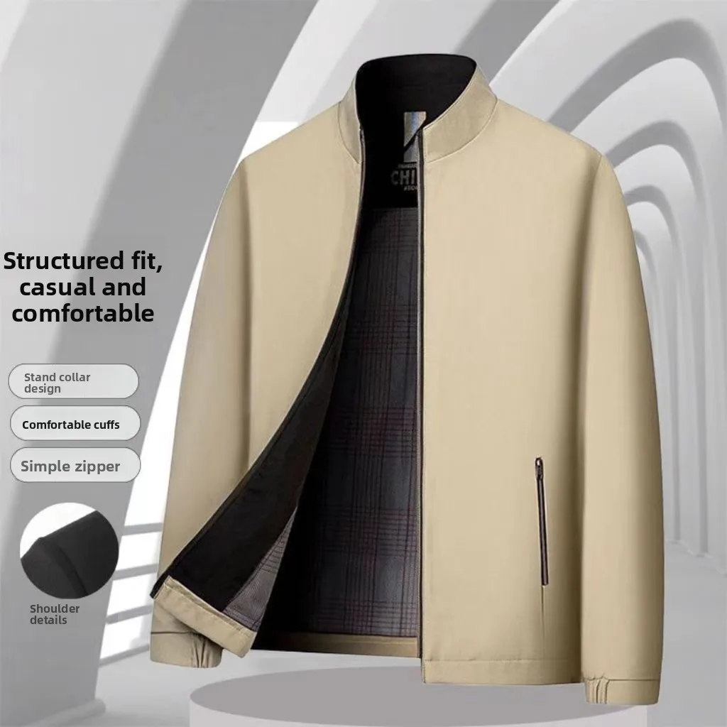 

Весенне-осенняя повседневная куртка с воротником-стойкой для папы, мужская деловая куртка из искусственного материала, верхняя одежда Faion для среднего возраста