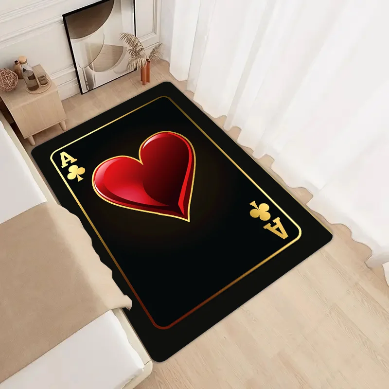 Red heart spade A pattern Flannel-printed floor mats are slip-resistant Suitable for living room bedroom terrace garden carpets