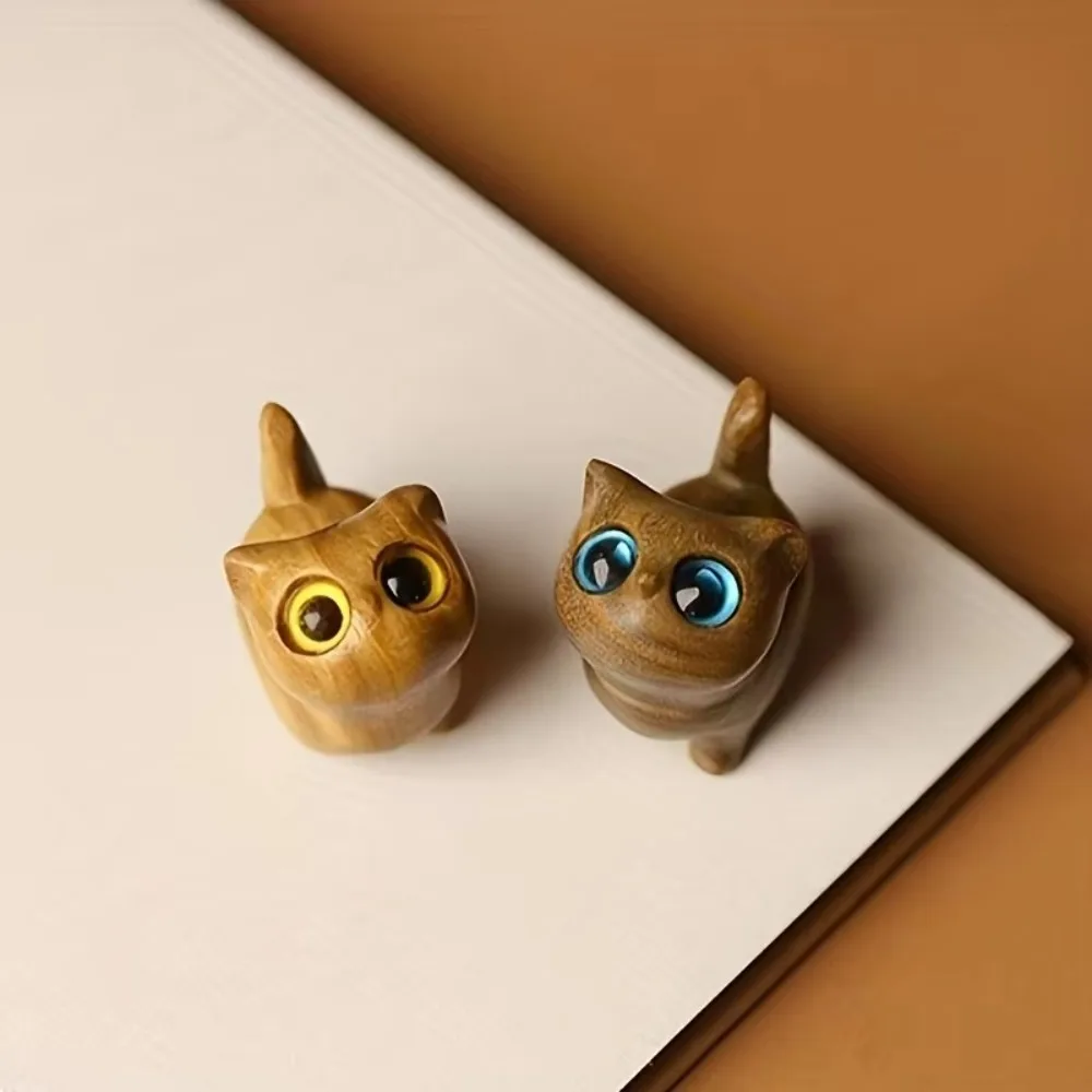 High Quality Handcrafted Kitten Figurine Wooden Carving Cat Home Decor Miniature Cat Ornaments