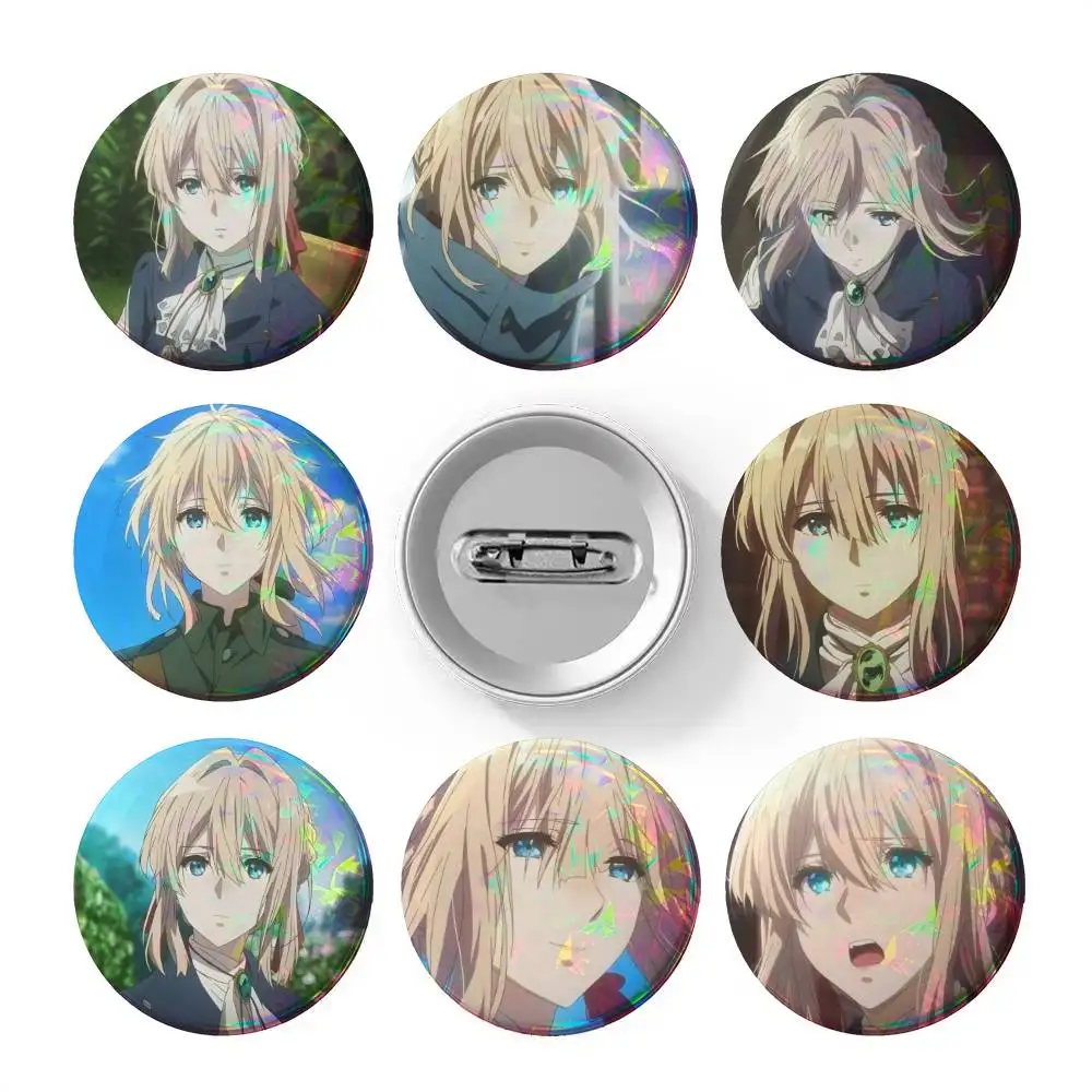 Violet Evergarden Violet Ani8me  Badges 25 32 44 58 75 mm Round Cosplay Pin Bag Decor Fans Collect Friends Gifts Brooch Souvenir
