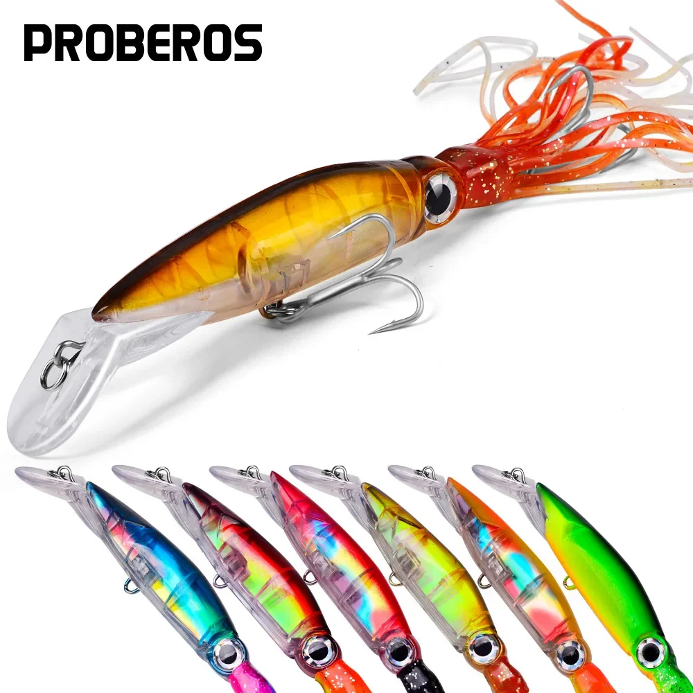 14cm Luya Fishing Bait Plastic Fishing Bait Squid Hard Bait With Whiskers Sea Fishing Bait Simulation Fake Fishing BaitDW320