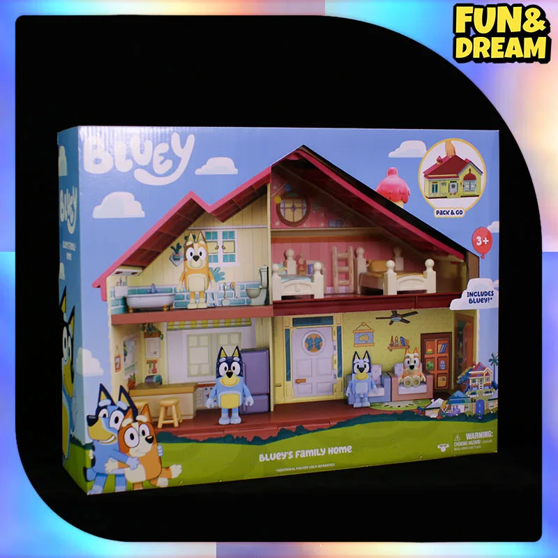 Bluey mainan anak laki-laki Bingo, boneka Bingo Bluey asli, rumah besar, Model mainan dua boneka Bluey