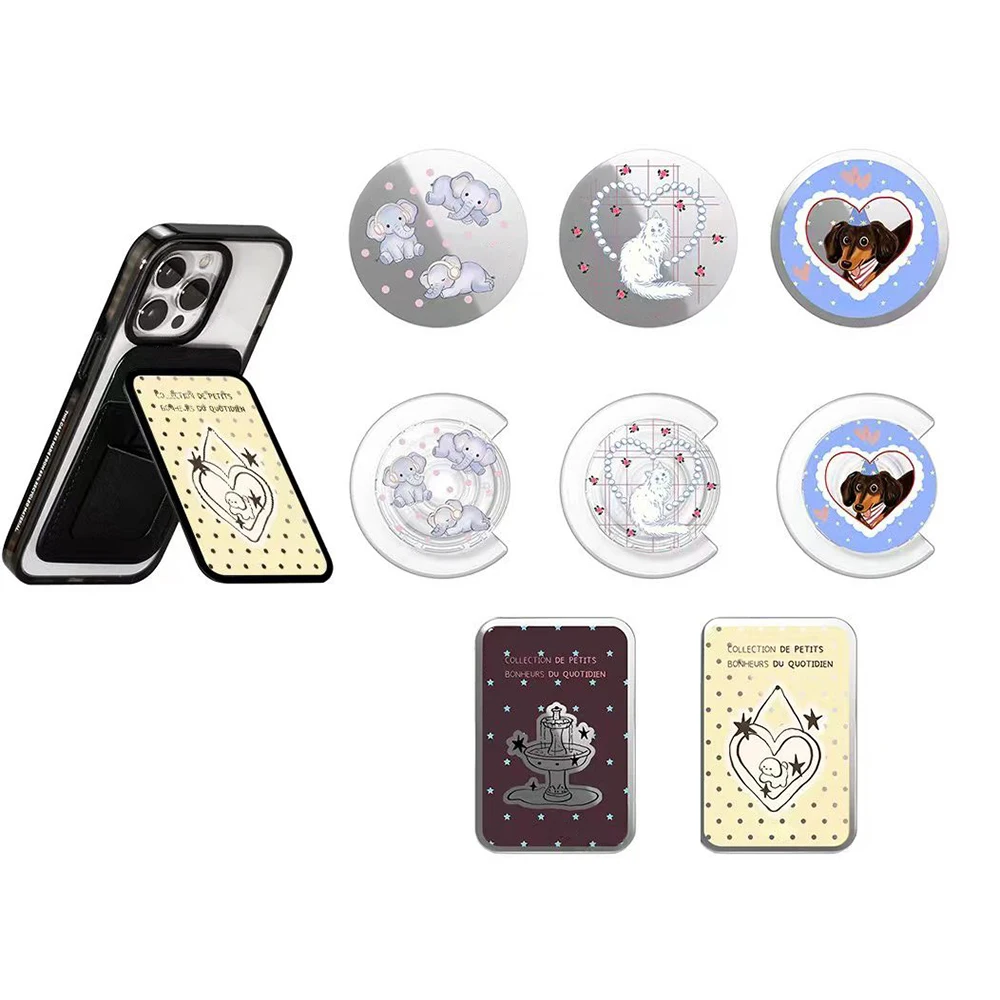White Cat Brown Cat Pattern Magnetic Phone Grip Card Holder Stand for IPhone 13 14 15 16 17 18 Pro Max Case