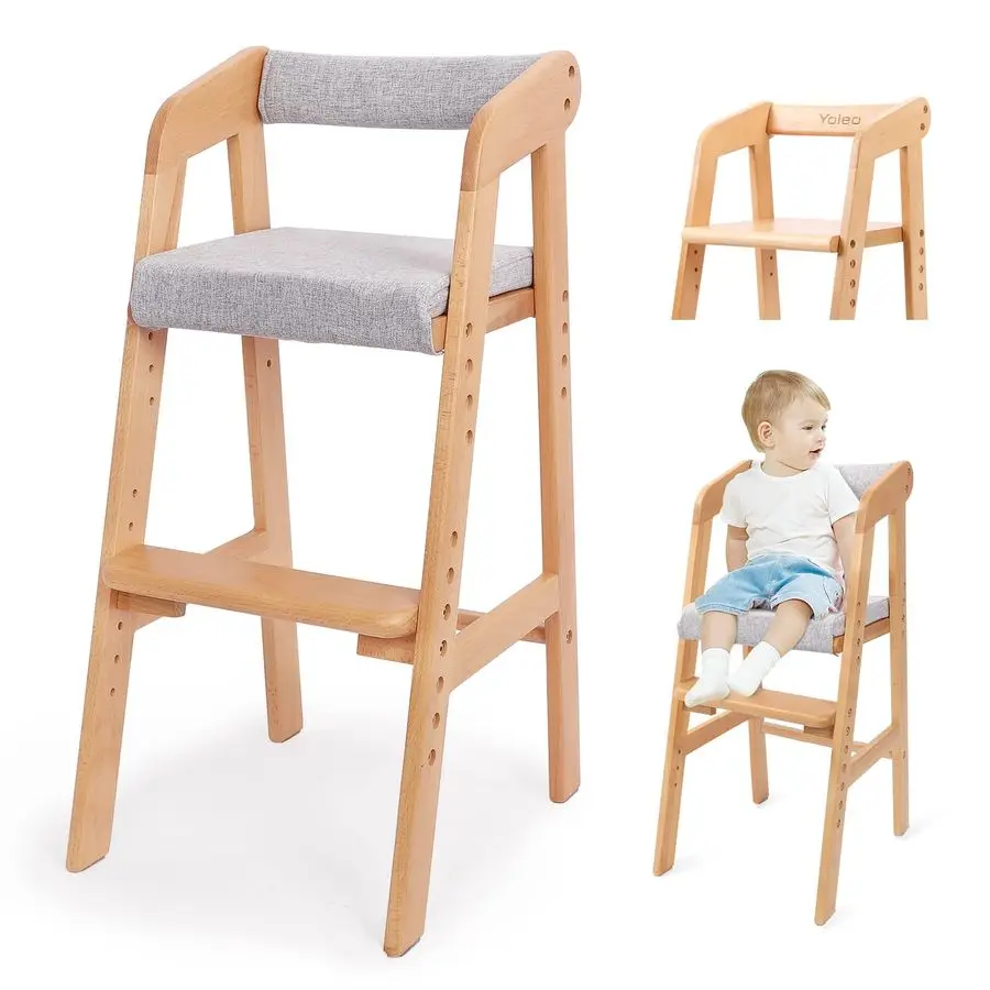 

Wooden High Chair for Toddlers, Adjustable Feeding Chair with Removable Cushion for Child, High Chair Grows with Kid for Dining