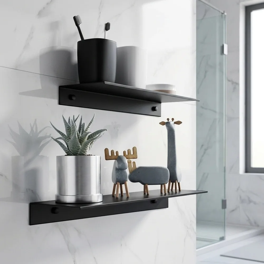 Lightweight Black Aluminum Floating Shelf 40 cm Wall Storage Tray for Space Optimized Living Working Environments