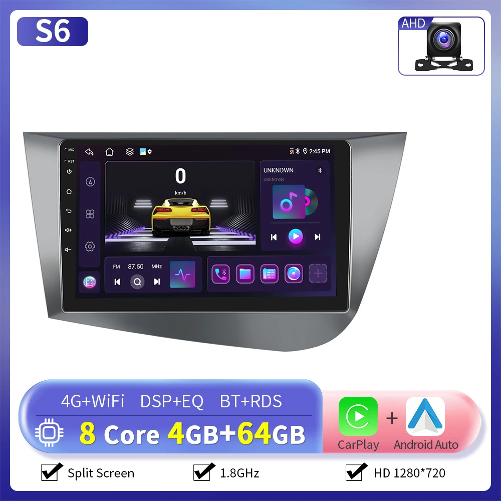 Camecho 6 + 128G Auto Radio Für SEAT LEON 2005-2012 (LHD) drahtlose CarPlay Android Auto Auto Intelligente Systeme 2 Din Autoradio GPS 6