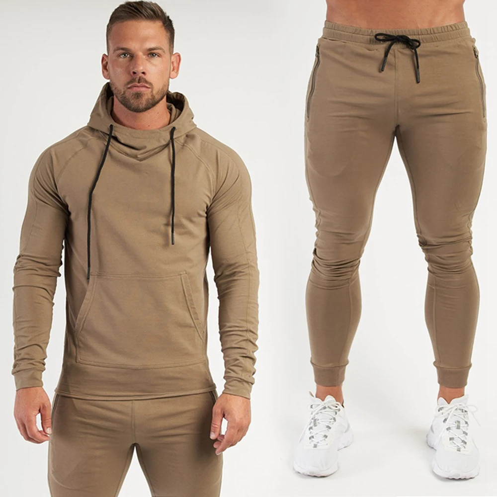 Set da allenamento in cotone da uomo kit sportivi per il Fitness Pullover Top con cappuccio con pantaloni felpe palestra tute da corsa