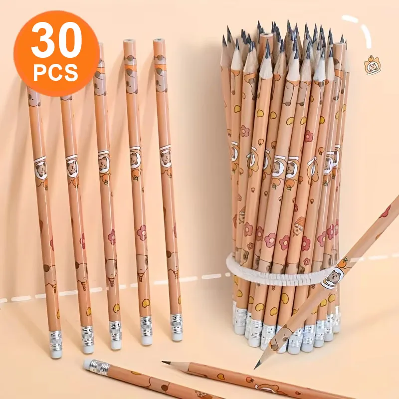 30 Stück Kapibara Rundstift-Bleistifte, Länge 7,47 Zoll, mit Bleistiftmine, zum Skizzieren, Zeichnen, Markieren, Kunstbedarf, Holzbearbeitungsstifte, Schreibwaren, Bürobedarf, Schulbedarf,