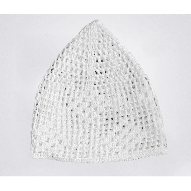 Cappello lavorato a maglia bianco Berretto da preghiera elastico in cotone lavorato a mano da uomo traspirante etnico musulmano