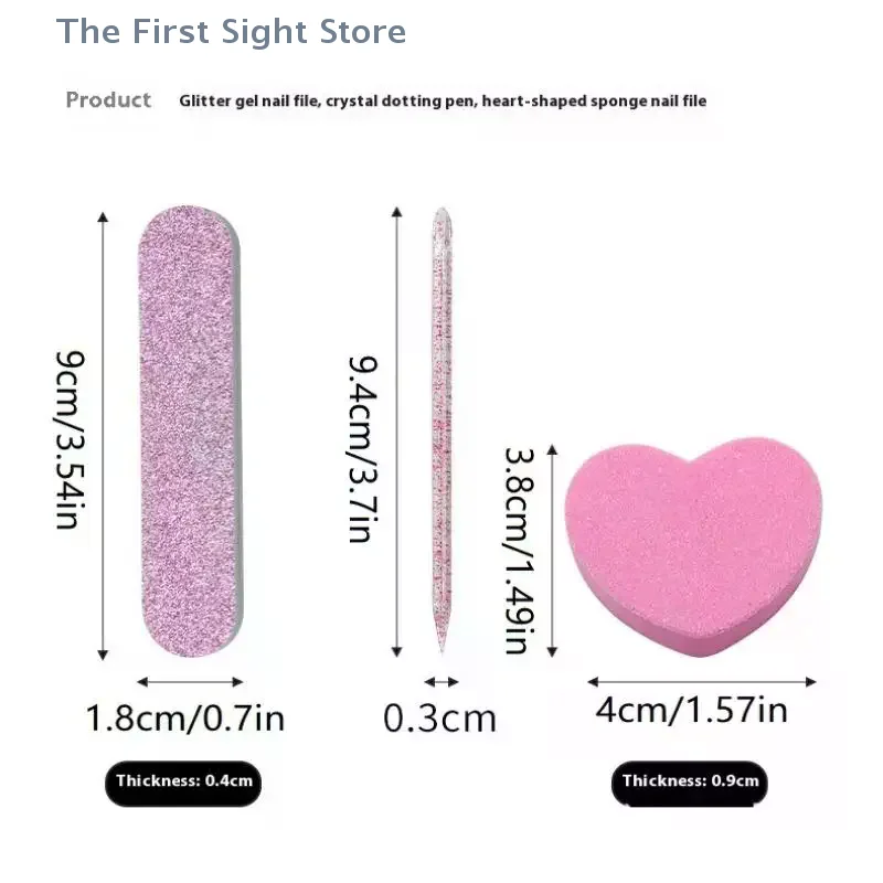 8/12-teiliges Glitzer-Nagelpflegeset – herzförmiger Puffer, Kristallstab und doppelseitige Feile für Nagelkunst und Pediküre