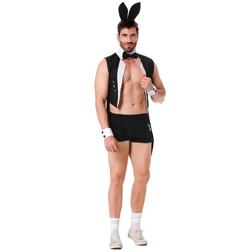 Men Sexy Outfits Lingerie Set Male Maid Cosplay Outfits Bunny Party Role Play Costume Waiter Lingerie Men Head Wear