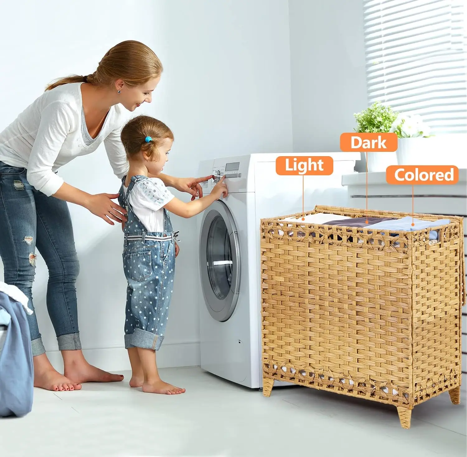 Laundry Hamper with 3 Removable Liner Bags; 132L Handwoven Rattan Laundry Basket with Lid & Heightened Feet; Clothes Hamper