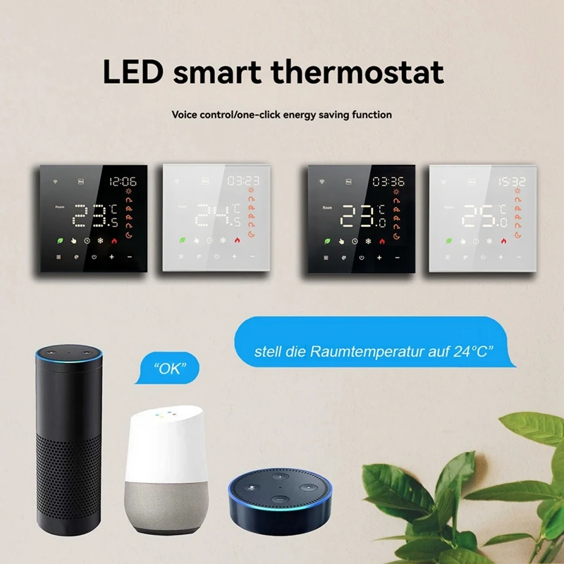 Tuya Wifi Smart Thermostat เครื่องทําความร้อนใต้พื้นสมาร์ทไฟฟ้าเครื่องทําความร้อนควบคุมเสียง LED สี Screen-AT64