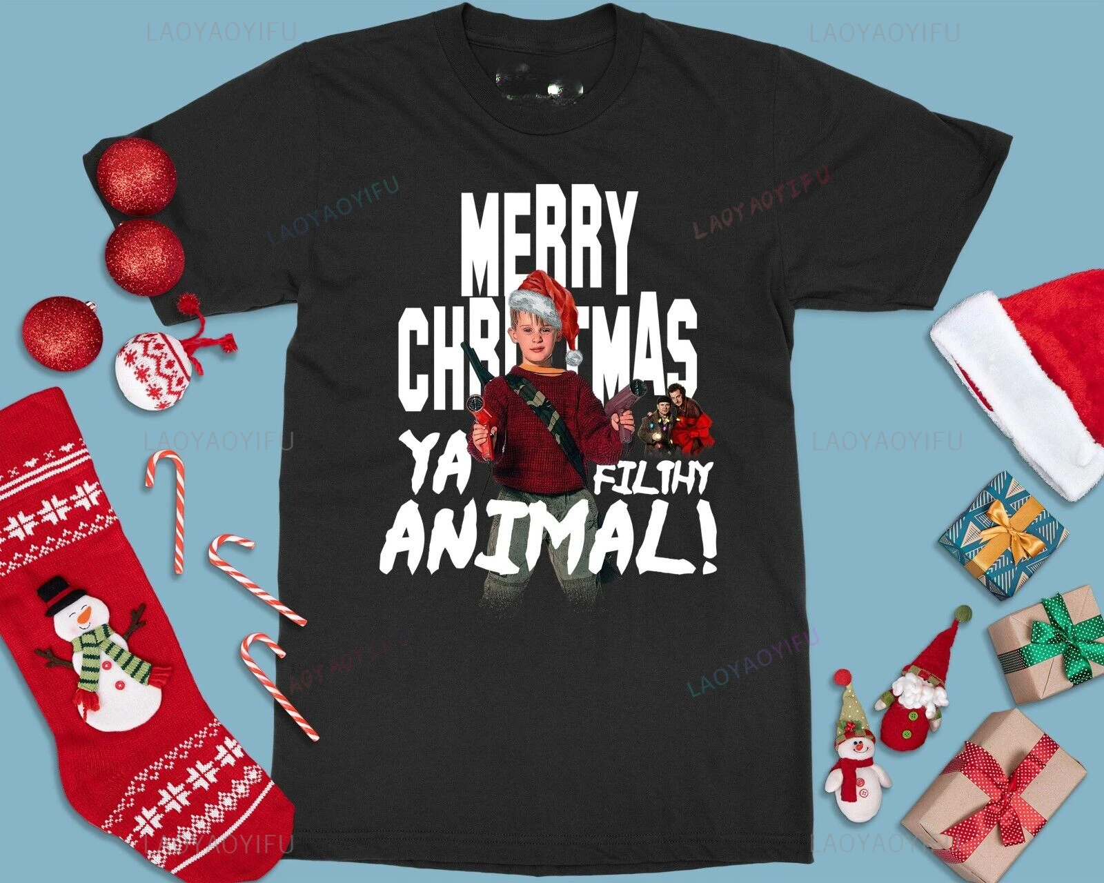 Funny Merry Christmas Home Alone Ya Filthy Animal Printed T-shirt Classic 90's Movie New Year Xmas Woman Man Gift T Shirts Tops