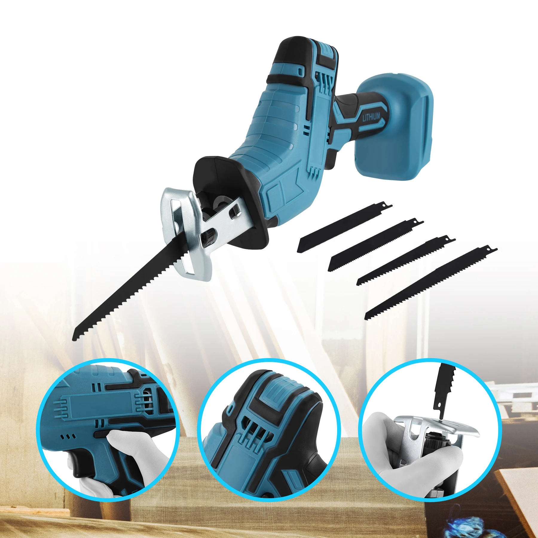 Brushless Cordless Reciprocating Saw Handheld Cutting Tool With Blades Compatible For Makita 18V Battery Wood Metal Cutting Power Cut Saw