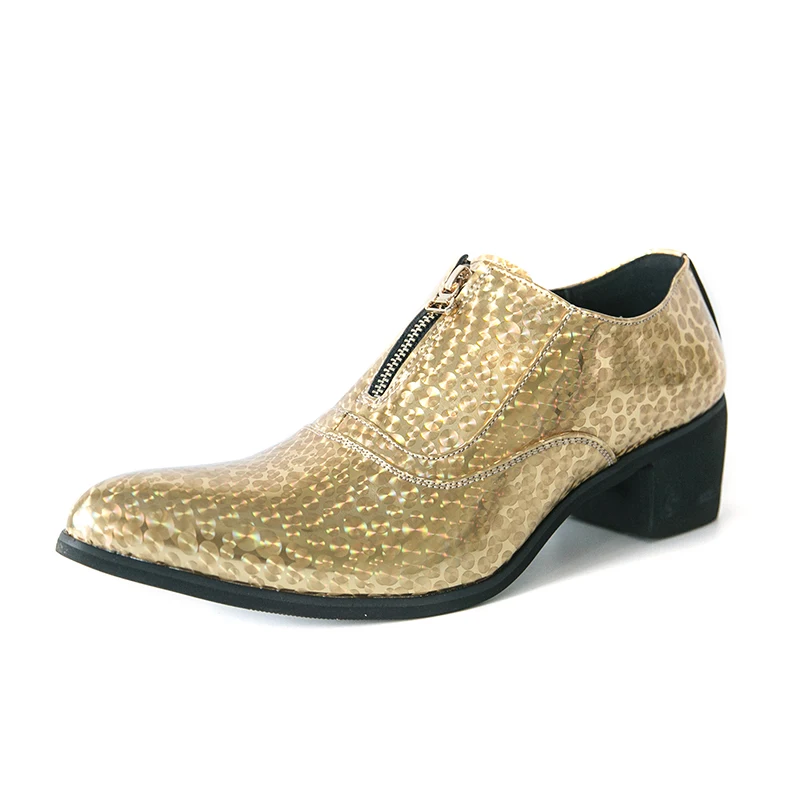 Men's High-Heeled Height-Increasing Pointed Toe Casual Shoes with Zipper, Convenient Large Size Men's Shoes