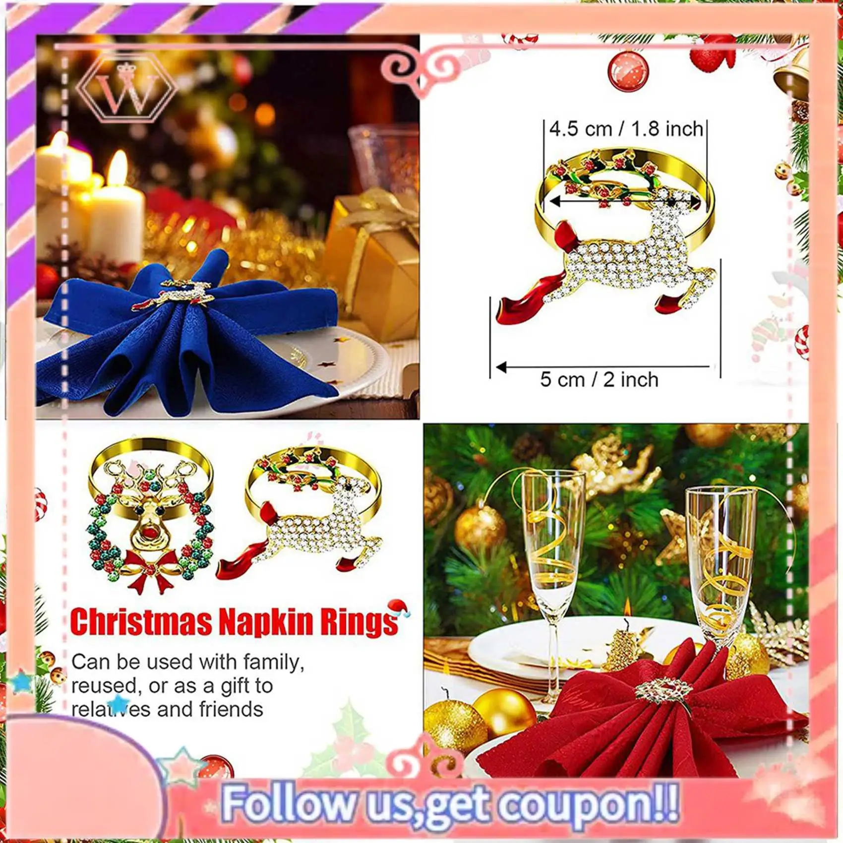 

AT84-18 шт., набор рождественских колец для салфеток, металлический рождественский держатель для салфеток, рождественская елка, кольцо для салфеток, декор