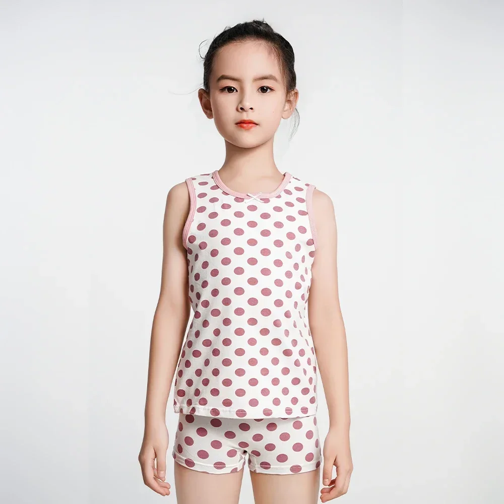 2024 Kid Girl Tank Top Cute Pink Pattern Cotton Sleeveless T-shirt 3-8 Years Daily Lingerie Girls Teen Vest Cotton Girls Tops