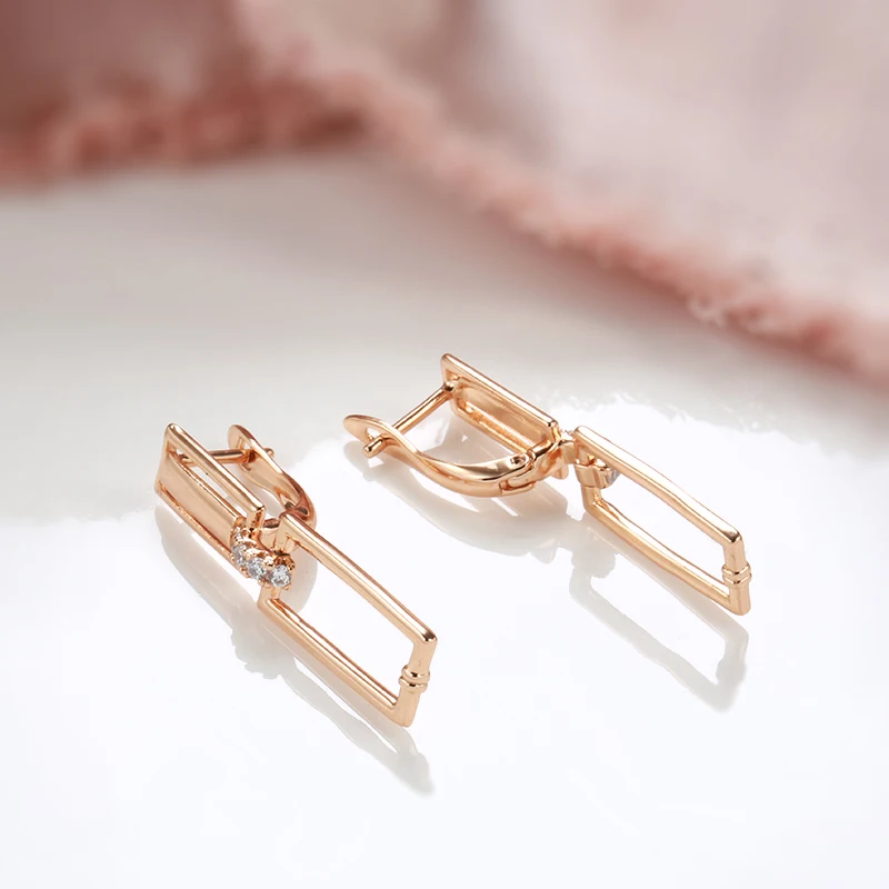 JULYDREAM Hollow Square Geometric Zircon Dangle Earring for Women Luxury Wedding Jewelry 585 Rose Gold Color Vintage Earrings image 6