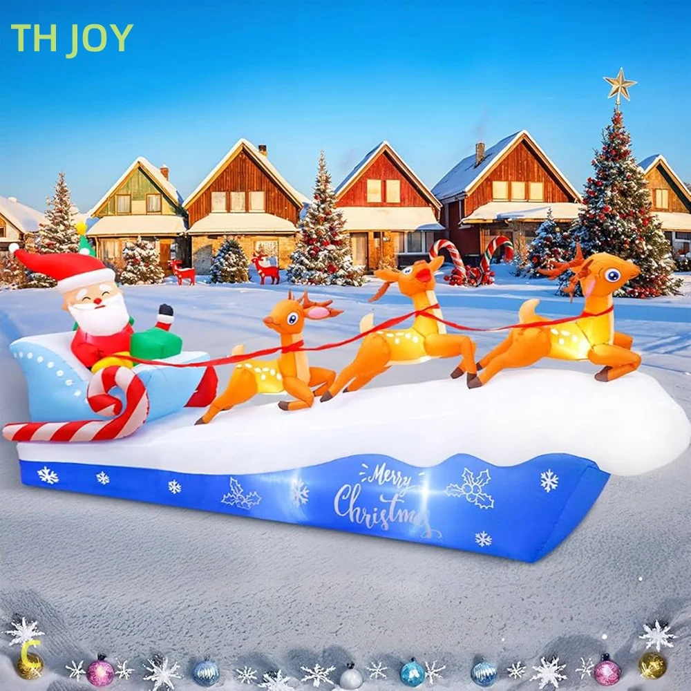 fast air shipping to door,2025 Inflatable Christmas Santa Claus with reindeer,giant inflatable Santa Claus on Sleigh with light