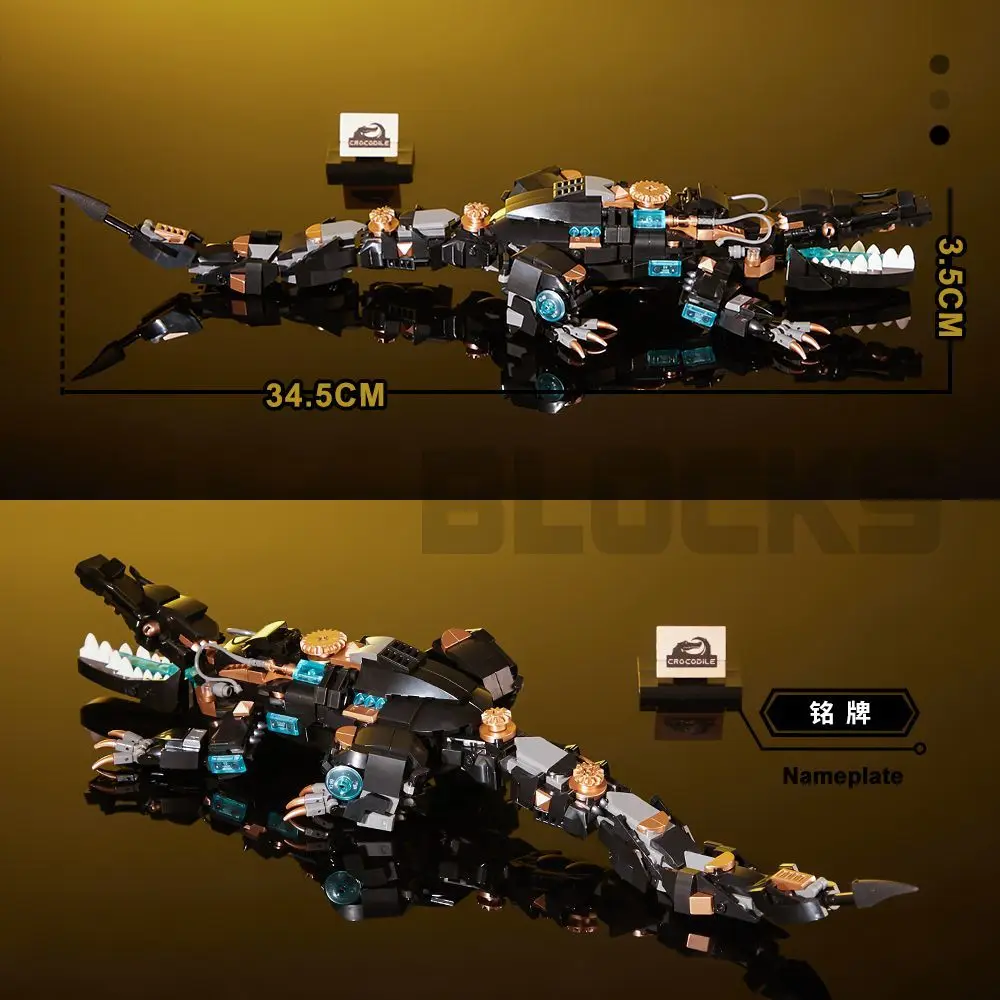 580 Uds. Bloques semimecánicos estilo Punk cocodrilo dorado negro 3,6 Mini rompecabezas granular juguetes de bloques de construcción