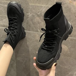 Nuovi stivali di moda donna stivaletti alla caviglia con lacci scarpe da ginnastica Casual scarpe con plateau donna PU calzini antiscivolo scarpe stivali rotondi da donna