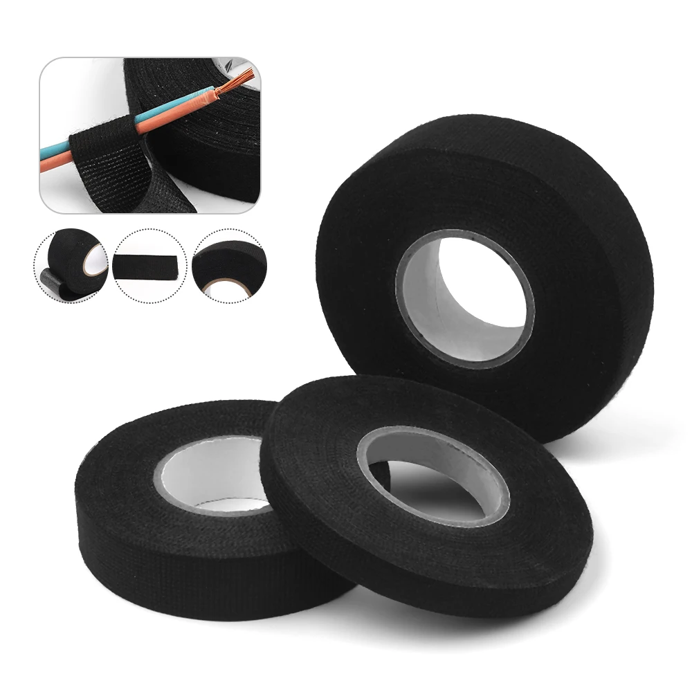 

Black Electrical Tape 15M Width 9/15/19/25/32MM Heat Resistant Harness Tapes Adhesive Insulating Automotive Fabric Cloth Tape