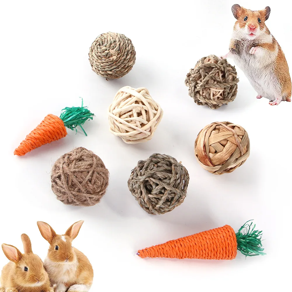Hamster Toy Molar Toy, Aquatic Plant Weaving Rabbit Chinchilla Play Molar Feeding Ball Supplies