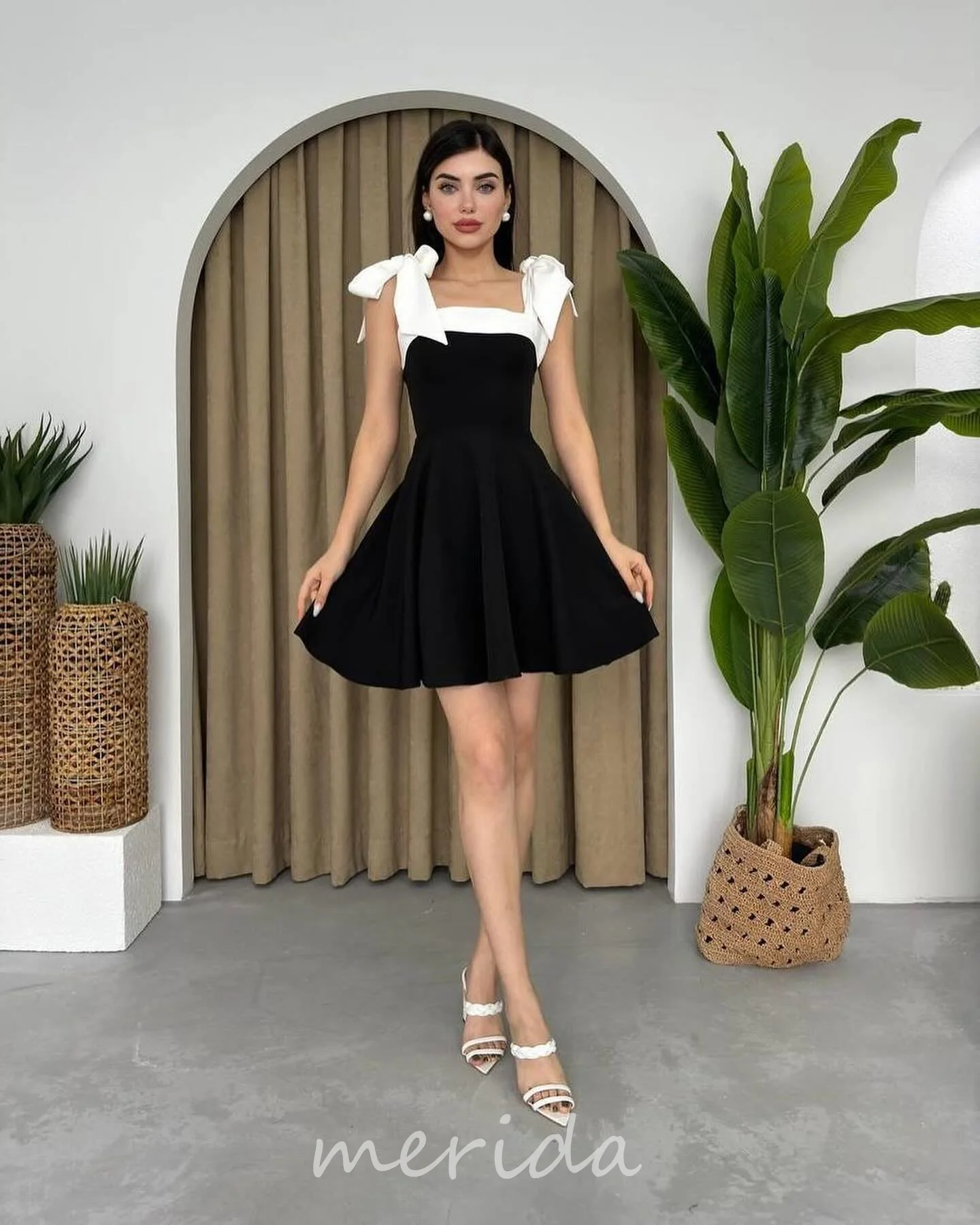 Merida Short Homecoming Dress Bow Off Shoulder Cocktail Party Dresses for Special Occasions A Line Ruffled Prom Club Gown