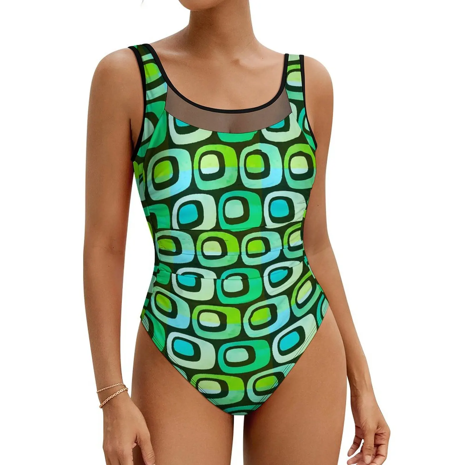 Retro Square Swimsuit Sexy Geometric Print Female Swimwear One Piece Elegant Bodysuit Beach Push Up Backless Bathing Suit