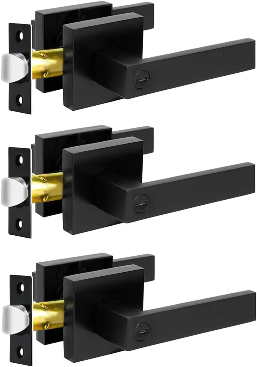 

Privacy Door Levers 3 Pack Matte Black Interior Keyless Locksets for Bed and Bath with Reversible Handle