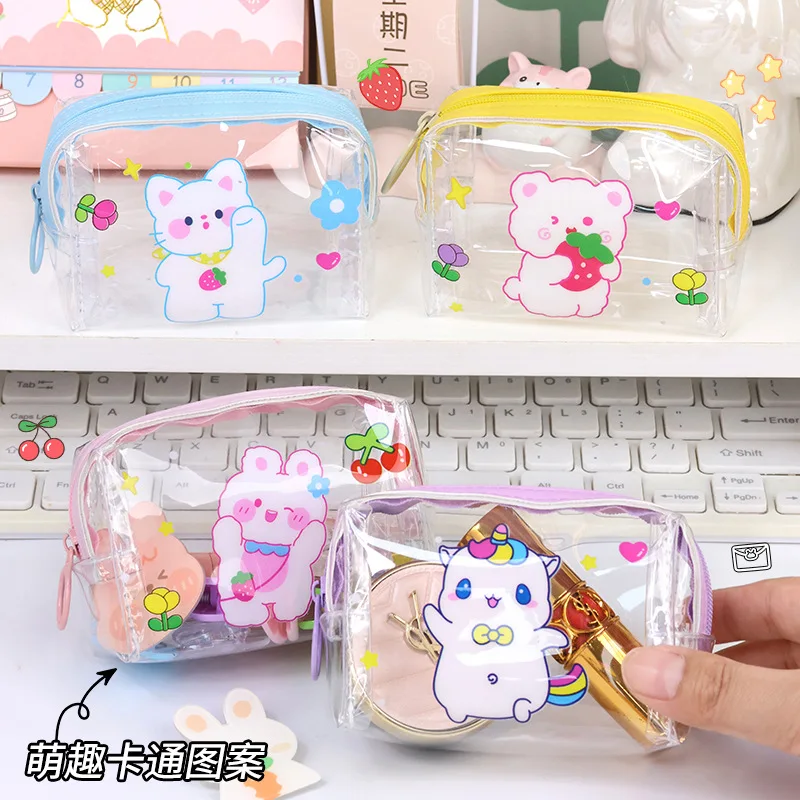Cartoon Jelly Mini Zipper Pouch Storage Bag Lovely Wallet Cosmetic Bag Key Coin Purse PVC Transparent with Keyring Waterproof