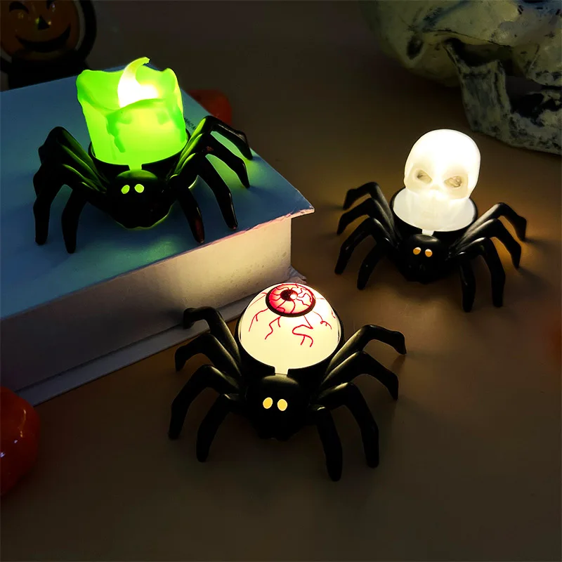 Halloween LED Candle Light Plastic Spider Pumpkin Lamp For Home Bar Haunted House Halloween Party Decor Horror Props