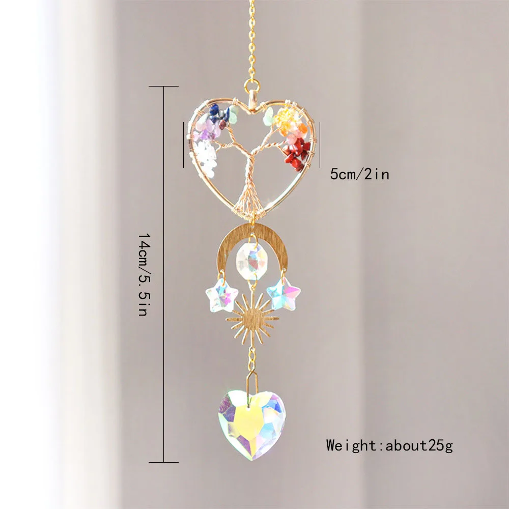 Custom Seven Chakra Chip Stone Tree of Life Sun Catcher - Glass Pendants Hanging Ornament for Window Decor