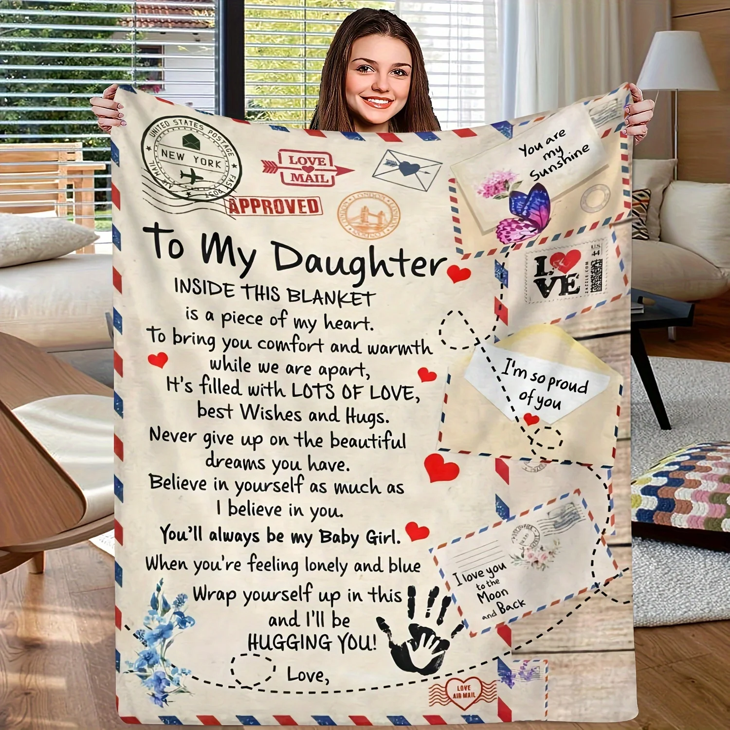 Vintage Envelope Love Letter Art Pattern Ultra Soft Warm Cozy Fluffy Throw Blanket for Living Room Bedroom Home Decor