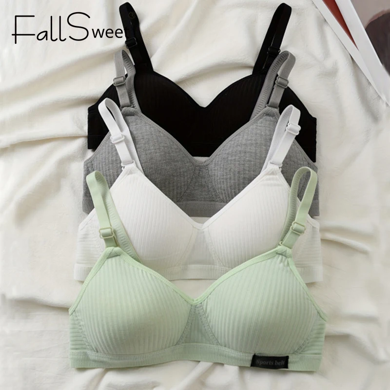 Fallsweet 5 pçs meninas algodão sem fio sutiã adolescentes ab copo sem costura push up bralette feminino reunido decote em v lingerie sutiã macio