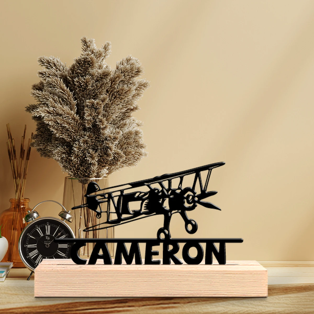 1個入りカスタム名入りジェット機木製ベースメタルアートオーナ - Home Decor Names のレビューと価格